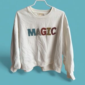 JUDITH MARCH Rhinestone “MAGIC” Sparkly White Crewneck Sweatshirt Size Large
